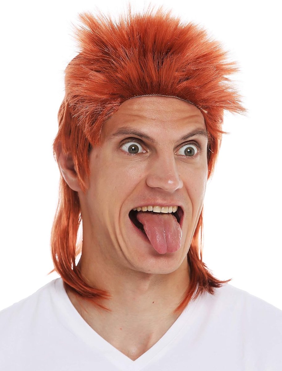 Heren Carnavalspruik, Proll-stijl, Mullet, Egelstijl, Jaren 80-stijl, Koperrood