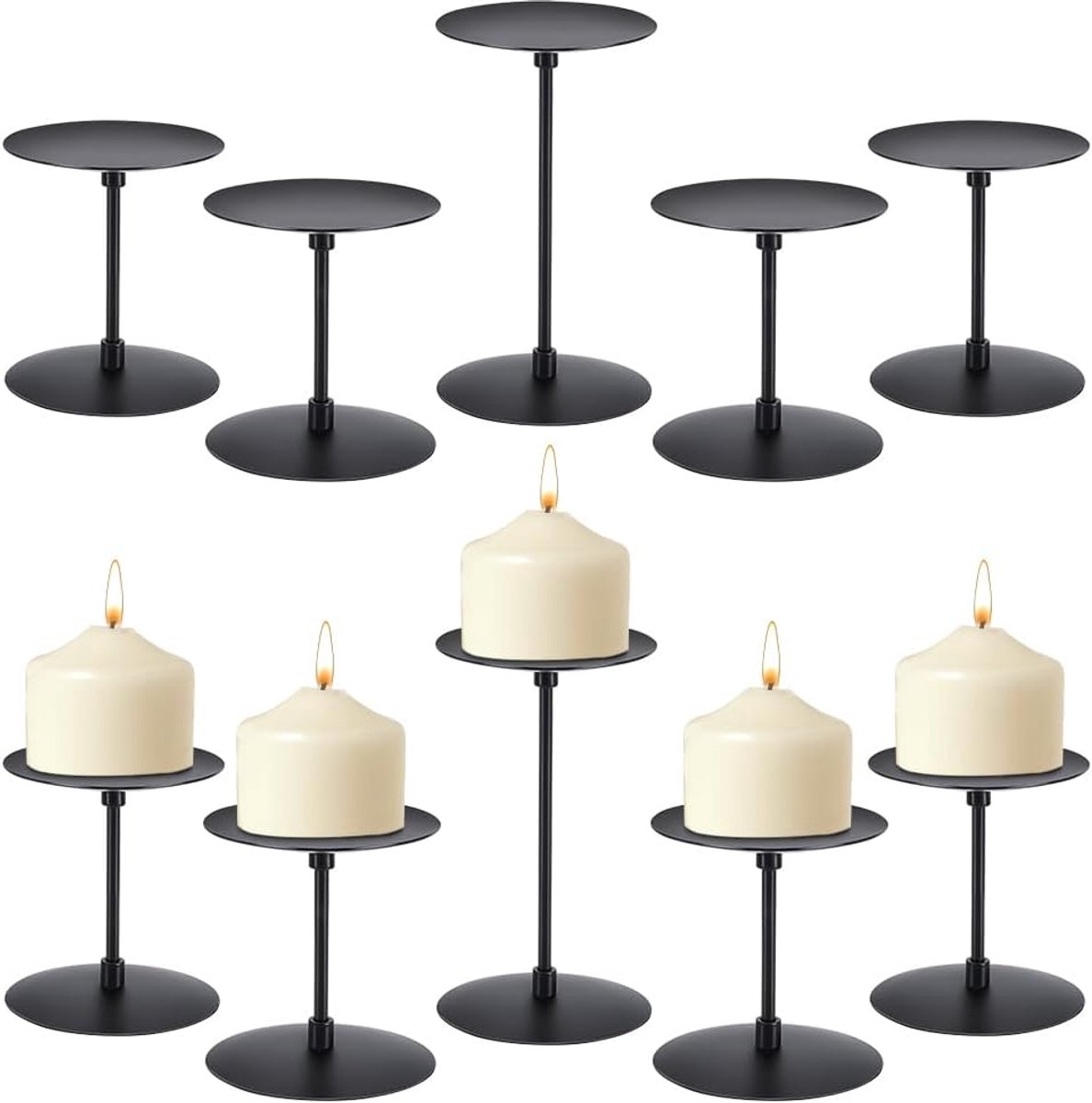 9 stuks zuilkaarsenhouders, zwarte kaarsenhouders van metaal, tafeldecoratie van ijzer, ideaal voor thuis, bruiloften, diners en jubilea, 3 maten