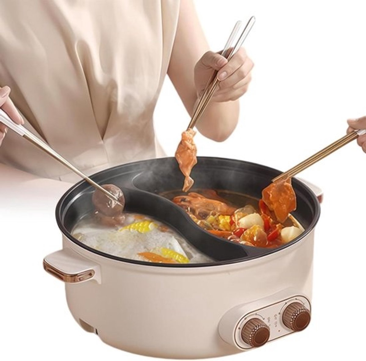 Elektrische Hotpot - Dubbele Kookpan - Samen Eten - Dubbele Temperatuurregeling - 5.5 Liter - Zwart