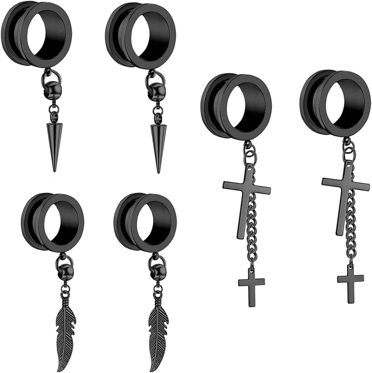 Tunnels met hanger, roestvrij staal, flesh tunnel, set 6-16 mm, hanger, veer, kruisen met schroefsluiting, expander, oorplugs, piercing, oorbellen