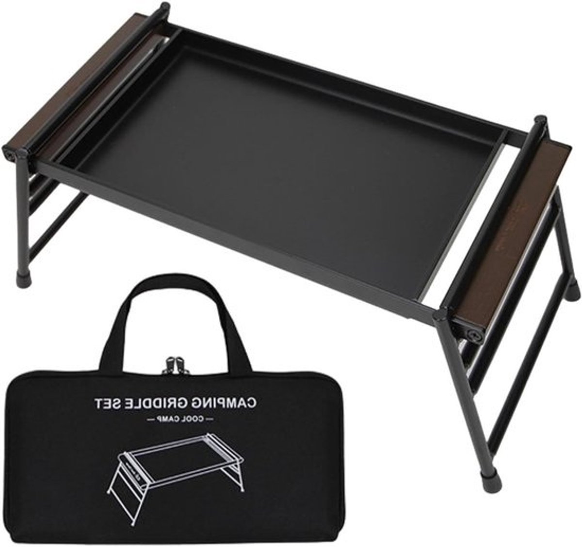 Camping Grillplaat - Opvouwbare BBQ - Buiten Koken - Drievoudig Hoogtestatief - 3mm Dik Ijzer - Zwart