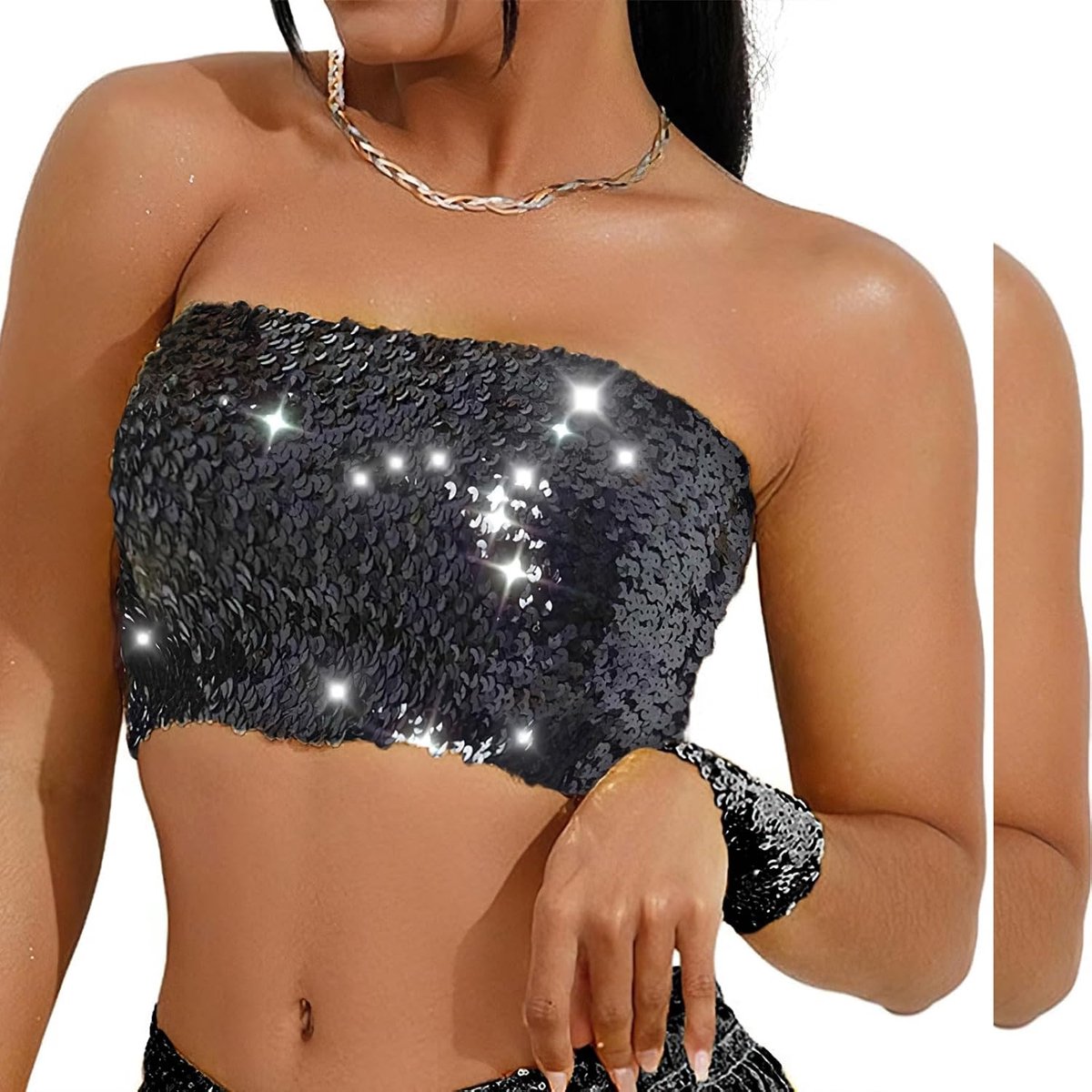 bovendeel dames glitter tube top sexy mouwloos bandeau schoudervrij shirt outfits voor carnaval Halloween Kerstmis carnaval party nachtclub Belly Dancer