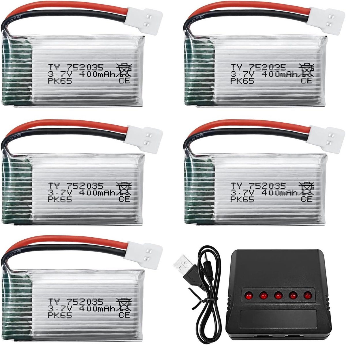 5 stuks 3.7V 400 mAh lithium batterij met 5-in-1 oplader voor H99W H31 H6C H98 AT-96 TR-C385 TR-P51 TR-F22 RC drone