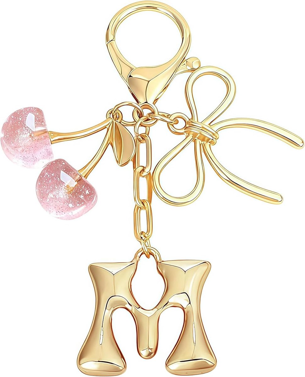 Charmes, Roze Kers Sleutelhanger Met M Letter, Designer Tas Hanger, Schattig Hanger Accessoire, Handtashanger Voor Dames