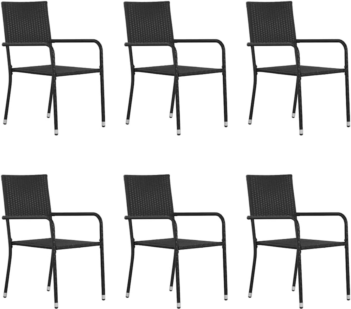 6 STK. Stapelbaar Zwart Polyrotan