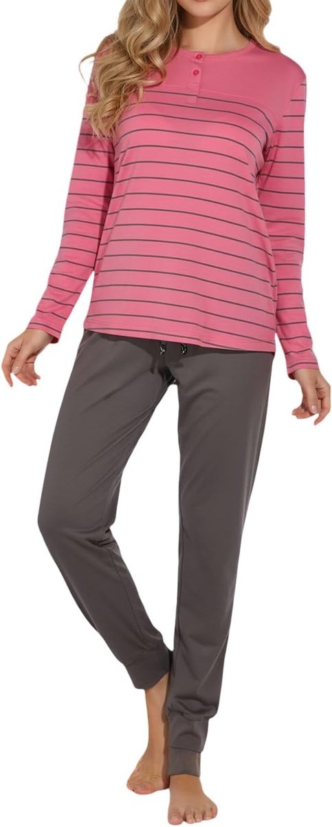 Damespyjama van 100% katoen, met korte knoopsluiting en functionele snit, in de kleur Candy pink, roze (candy pink), 44