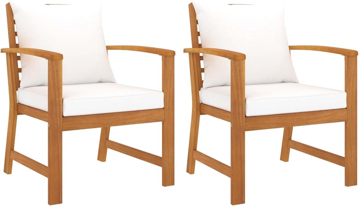 Tuinstoelkussen, 2 stuks, crème, stoelen voor buiten, tuin, eetkamer, stoelen, massief hout, acacia, 60,5 x 60,5 x 81 cm