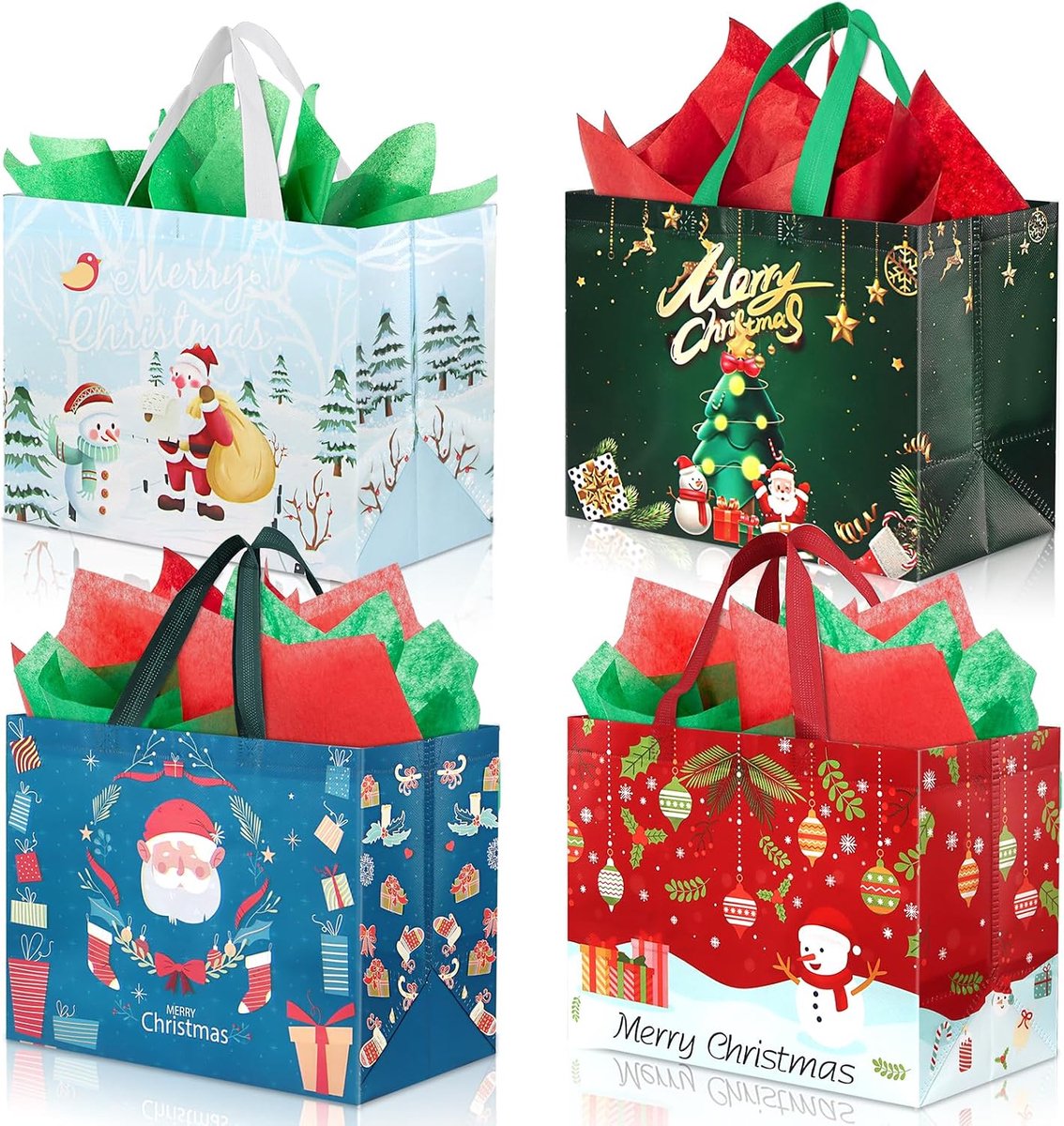 8 stuks kerstzakken, kerstzakjes 32,5 x 25 x 17 cm, grote Xxl, niet-geweven kerstcadeauzakjes, cadeauzakje Kerstmis met handgrepen, cadeauzakje Sinterklaas