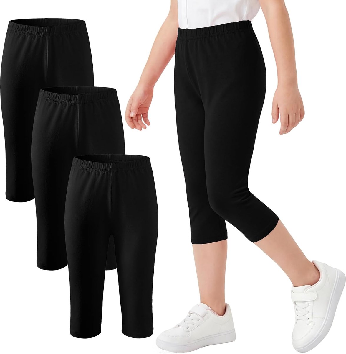 Leggings Voor Meisjes Katoen 3-Pack Capri-Broeken Eenkleurig Capri-Legging 3/4 Stretchbroek Met Elastische Tailleband Fietsbroek Sportbroek Vrijetijdsbroek Outdoor Voor Kinderen Maat 116-158