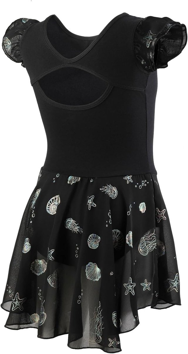 Meisjes balletjurk met kwallen print korte mouwen balletshirt voor kinderen ballet dansjurk dansbody met chiffon rok tutu