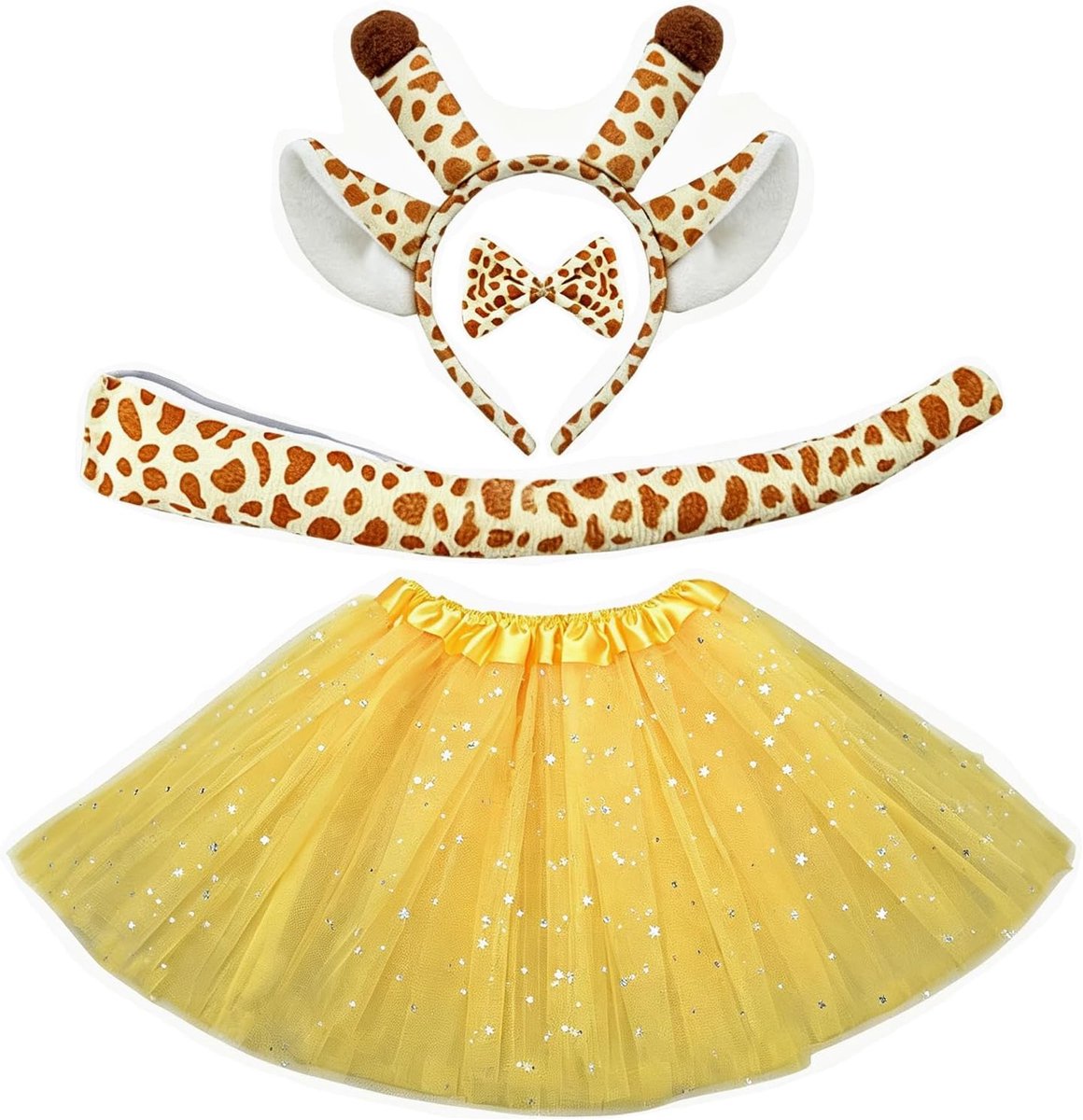 Kostuumset, dierenkostuum met hoofdband, vlinderdas, tutu-rok, staart voor Halloween, carnaval, cosplay, Halloween, werelddag van het boek, 4 stuks