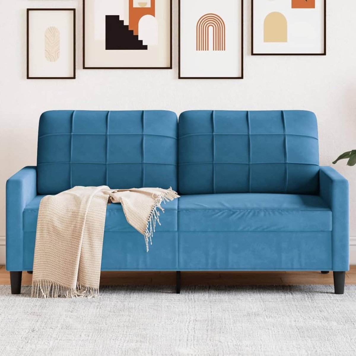 2-zitsbank, blauw, 140 cm, fluweel, gestoffeerde bank, zitgroep voor woonkamer, appartement, kantoor, logeerkamer, 4007633
