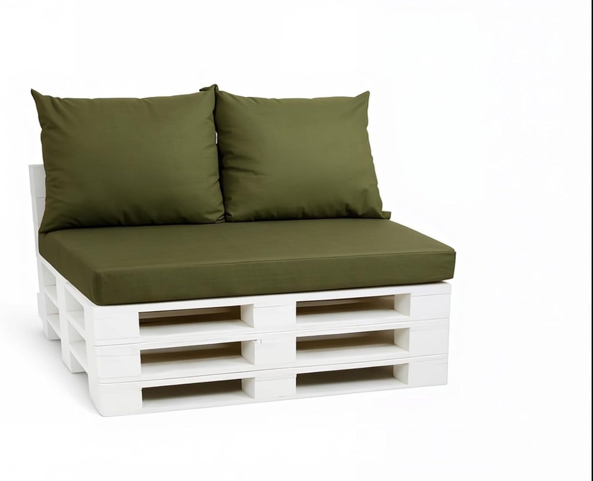 Comfort palletkussensset voor europallets, zit- en rugkussens, extra dik en vormvast, met afneembare hoezen, outdoor kussens, olijfgroen, set 120 x 50 cm / 2 x 56 x 50 cm