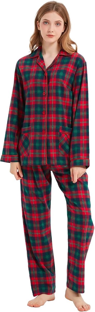 100% Katoen Flanel Pyjama Set Garen Geverfd Gezellige Lange Mouw Winter PJ's voor Vrouwen