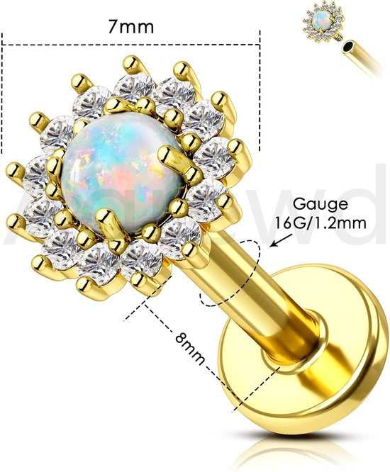 Platina oorbellen in de vorm van een opaalbloem voor labret, lip, tragus, medusa, chirurgisch stalen piercing sieraden voor dames — afbeelding 2