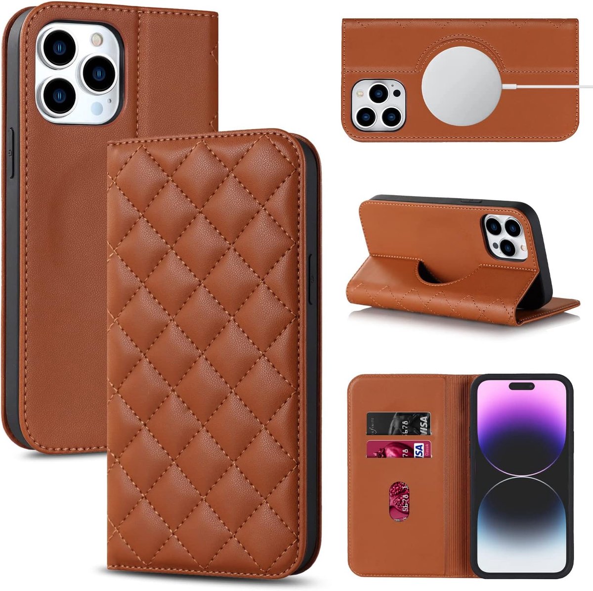 Hoes voor mobiele telefoon voor Apple iPhone 12 Pro Max, PU-leren klaphoes, compatibel met MagSafe, telefoonhoes met standfunctie en magneetsluiting, schokbestendig, flip beschermhoes,