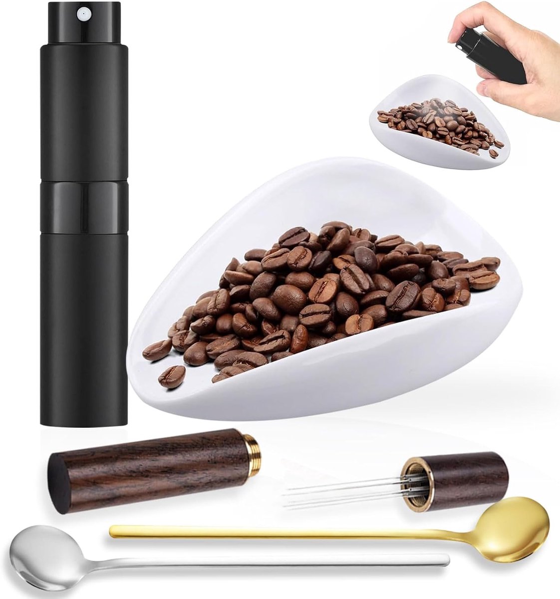 Koffiebonenschaal, Koffiebonendose, Keramische Koffiedoseerschaal, met RDT-spuitfles 10ml, Koffie-Espressonaad, Koffielepel, Koffie-accessoires voor theehuis eetkamer en koffieliefhebbers