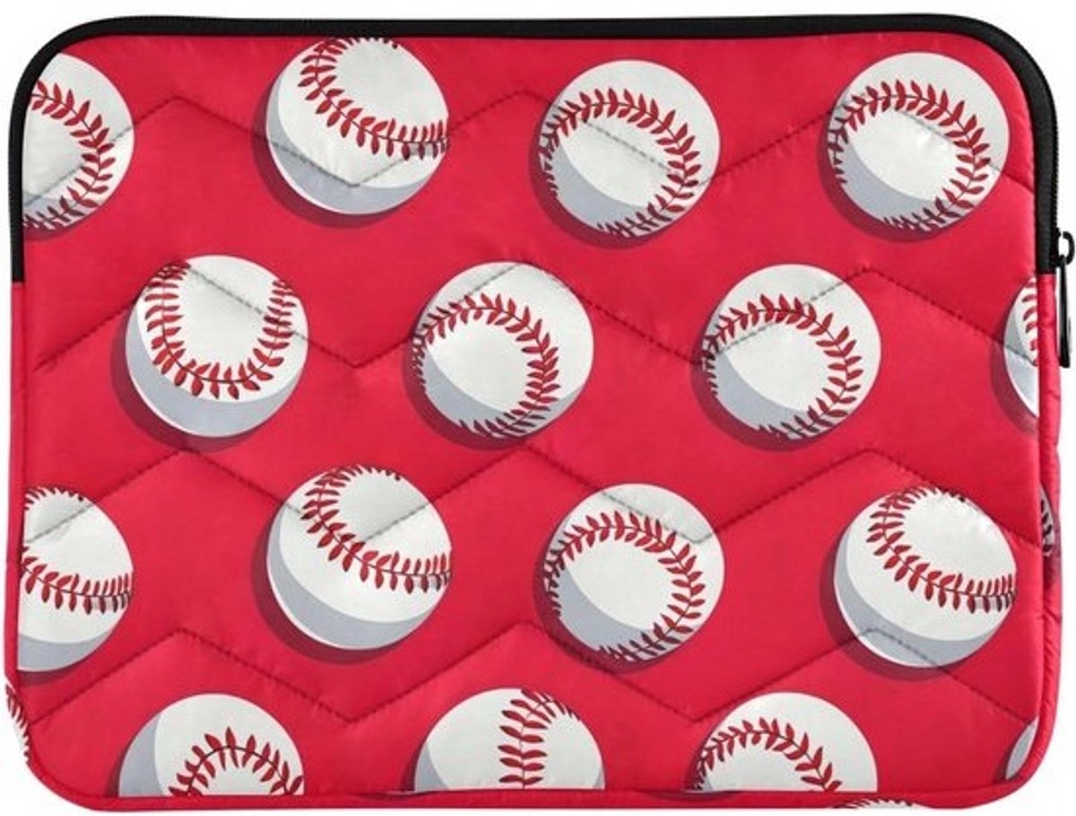 Laptophoes Gewatteerd - Laptoptas Sleeve - Laptop Beschermen - Waterbestendig Polyester - 13-16 inch - Honkbal Rood