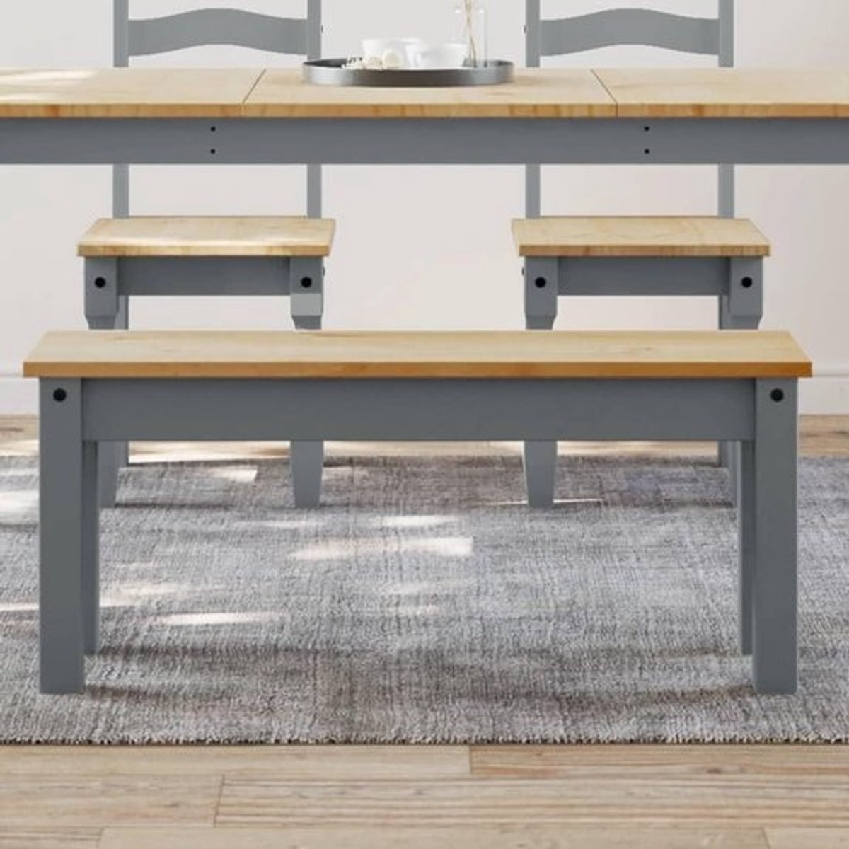 Eetbank Massief Hout - Keukenbank Bankje - Aan Tafel Zitten - Rustieke Uitstraling - 105 cm Lengte - Grijs