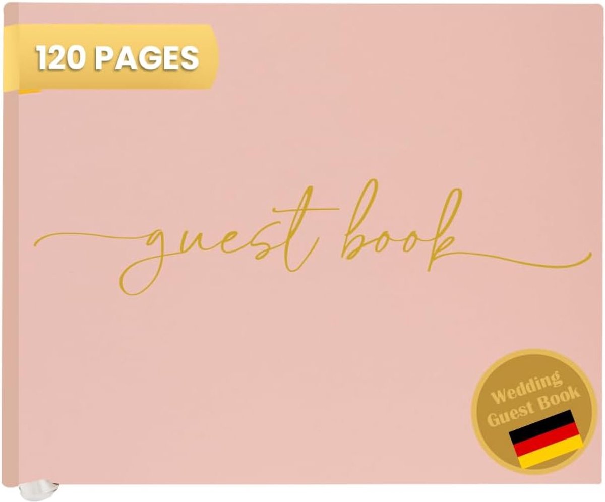 Premium gastenboek voor bruiloft, 120 pagina's, premium papier, dik papier, drukt niet door, vintage stijl, met gouden titel, ideaal voor bruiloften, jubilea, verjaardagen (Dusty Pink)