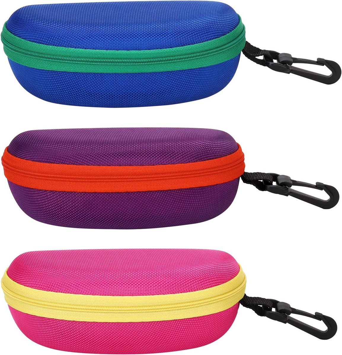 3 Stuks Draagbare Hard Shell Zonnebril Case, Rits Eyewear Brillen Case met Haak voor Vrouwen Mannen Reizen Sport