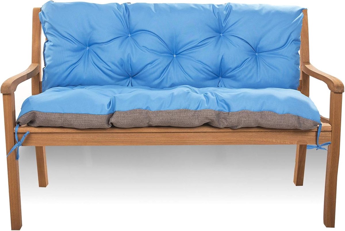 Zitkussen voor schommelbank, zitbank met rugleuning, tuinschommel, kussen, bankkussen, voor buiten, 160 x 60 x 50 cm, blauw
