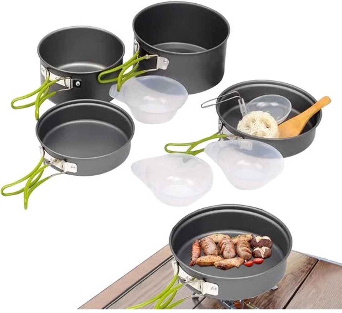 Camping Kookgerei Set - Outdoor Reis Koker - Buiten Koken - Stapelbaar Anti-aanbak - Compact Ontwerp