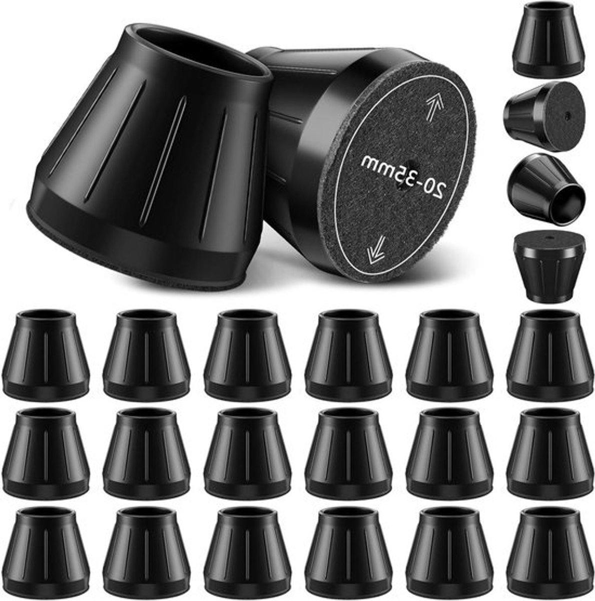 Stoelpootdoppen - Stoelglijders Beschermdoppen - Vloeren Beschermen - Antislip Siliconen - 20-35 mm - Zwart