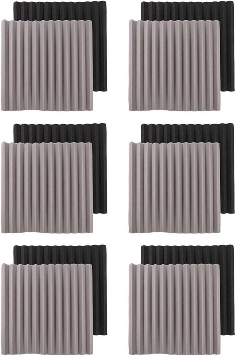 Akoestische Schuimplaten - Geluidsisolatie Panelen - Studio Verbeteren - Wigvormig Profiel - 30x30x2.5 cm 12 stuks - Zwart en Grijs