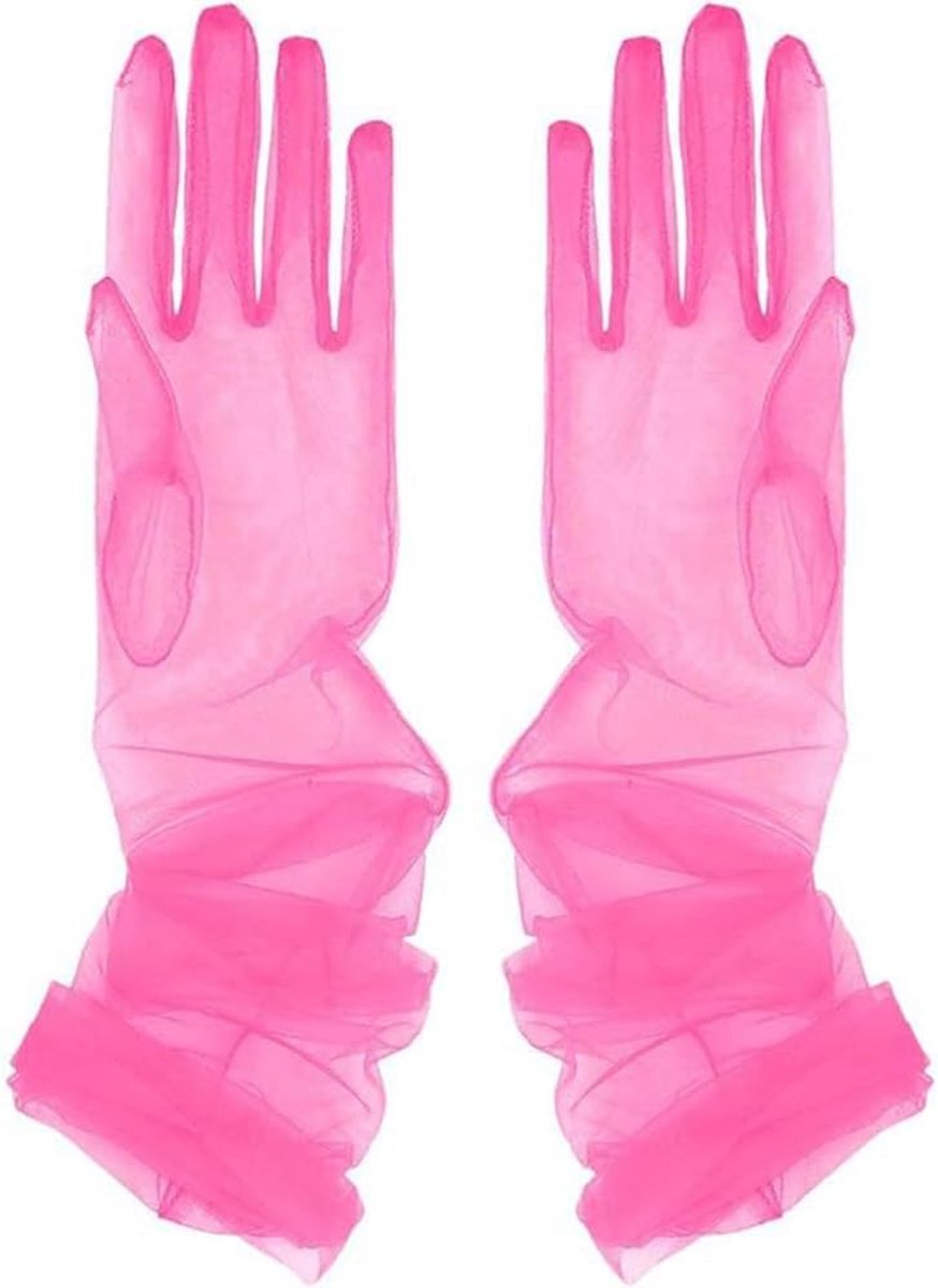 Handschoenen voor dames, tule, mesh, tule, handschoenen, Sheer Party Opera, bruidshandschoenen, transparante tule handschoenen, nethandschoenen, roze