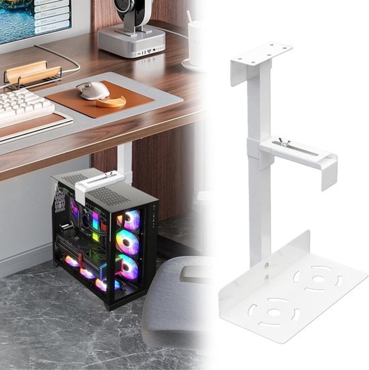 CPU Houder Bureau - PC Beugel - Werkplek Organiseren - 360 Graden Draaibaar - 5.3-9.2 Inch Breedte - Wit