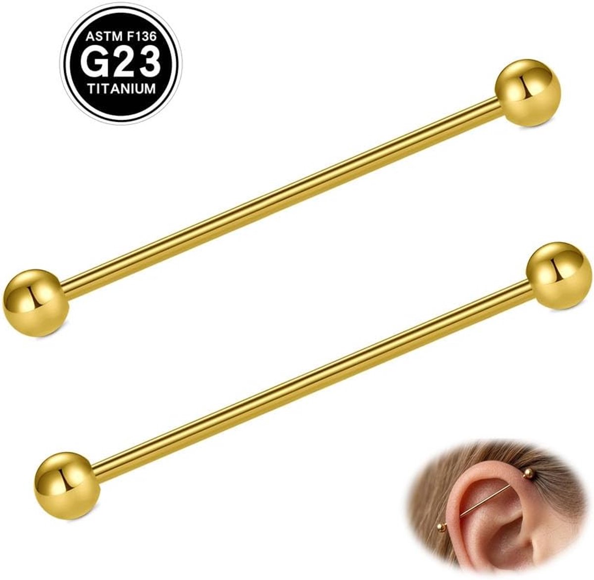 Titanium Bar Titanium Tong Bar, 14G 12mm 14mm 16mm 19mm 25mm 32mm 35mm 38mm Extern Schroefdraad Tong Industriële Brug Rechte Barbell Piercing Sieraden voor Vrouwen Mannen