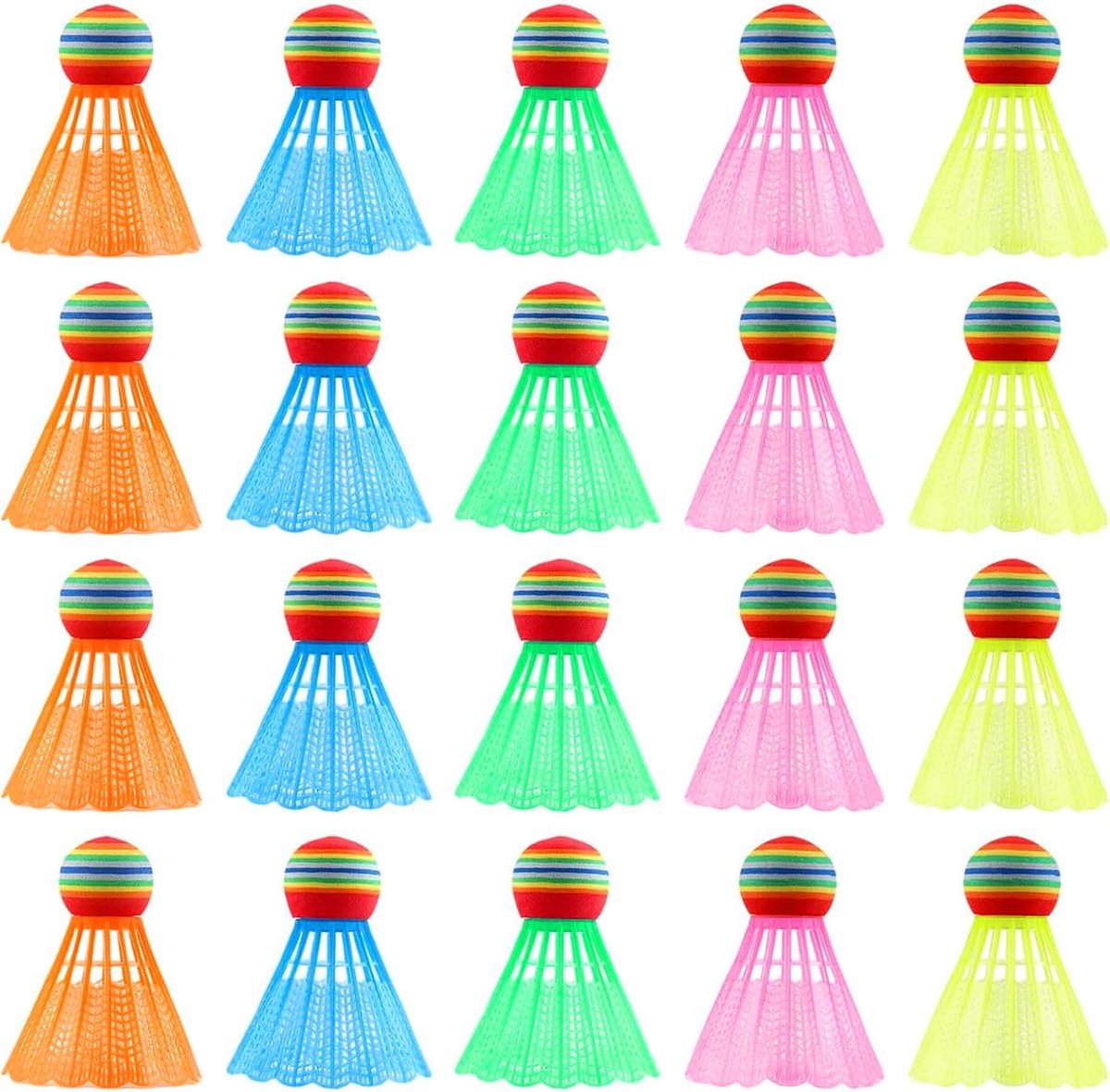 20 stuks shuttlecock kunststof gekleurde badmintonballen, veerballen voor buiten, veelkleurige shuttlecock voor binnen en buiten, sport, wedstrijd, beweging, training, spelletjes, entertainment