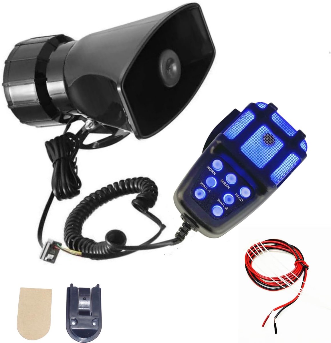 claxon, vrachtwagen, luchthoorn, 12 V, eenvoudige installatie, 135 dB, sirene, 7 geluiden, blauw en zwart, elektrische met microfoon PA luidsprekersysteem