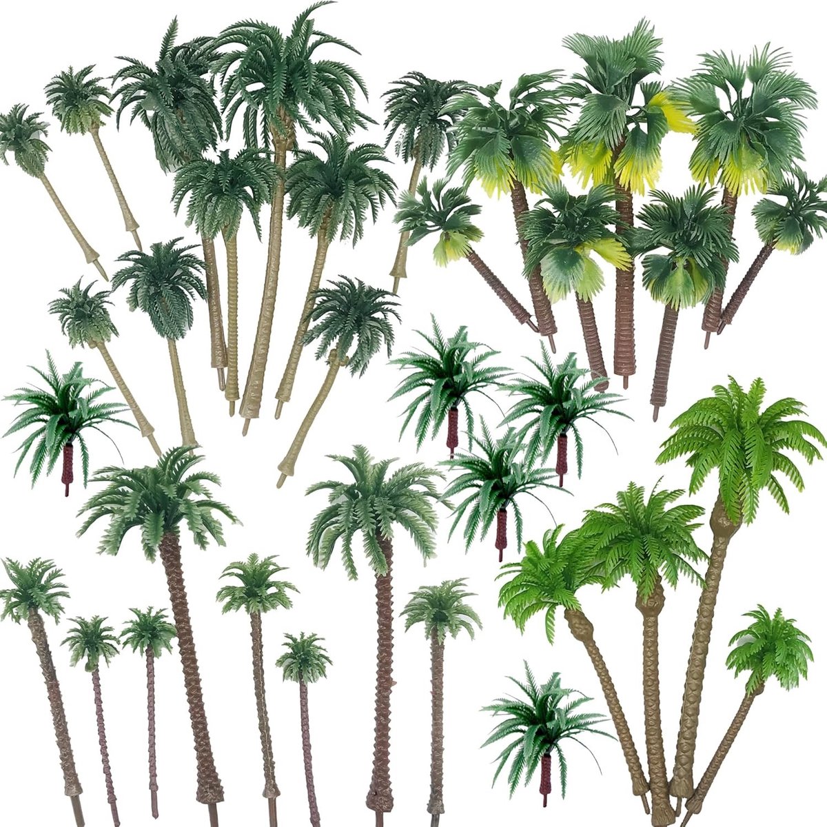 34 Stuks Kokosnootboom Modelbomen, 3.7~6.7 Inch Gemengde Bomen voor Modelspoor, Architectuur en Diorama Landschapsontwerp