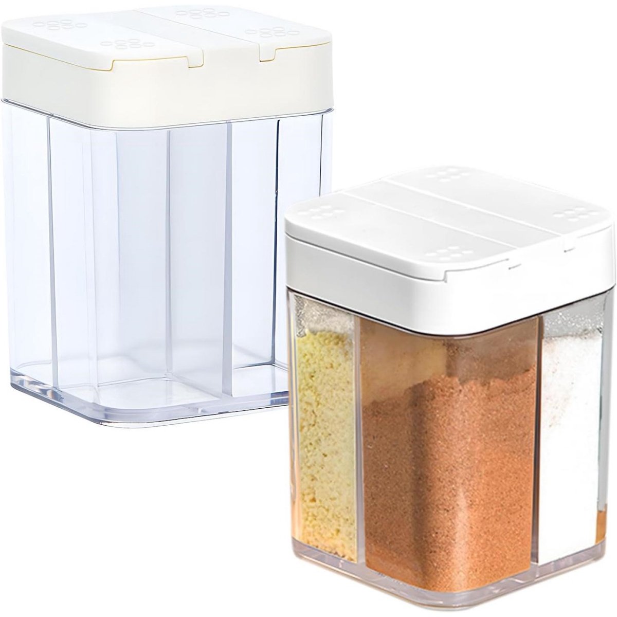 SSTRWGOOD 4-in-1 kruidenfles – set van 2 – met deksels – ideaal geschikt voor kamperen en reizen – transparante bakjes – kruidenflesjes voor de camping – Geschikt voor zout, peper, kruiden en suiker – Wit