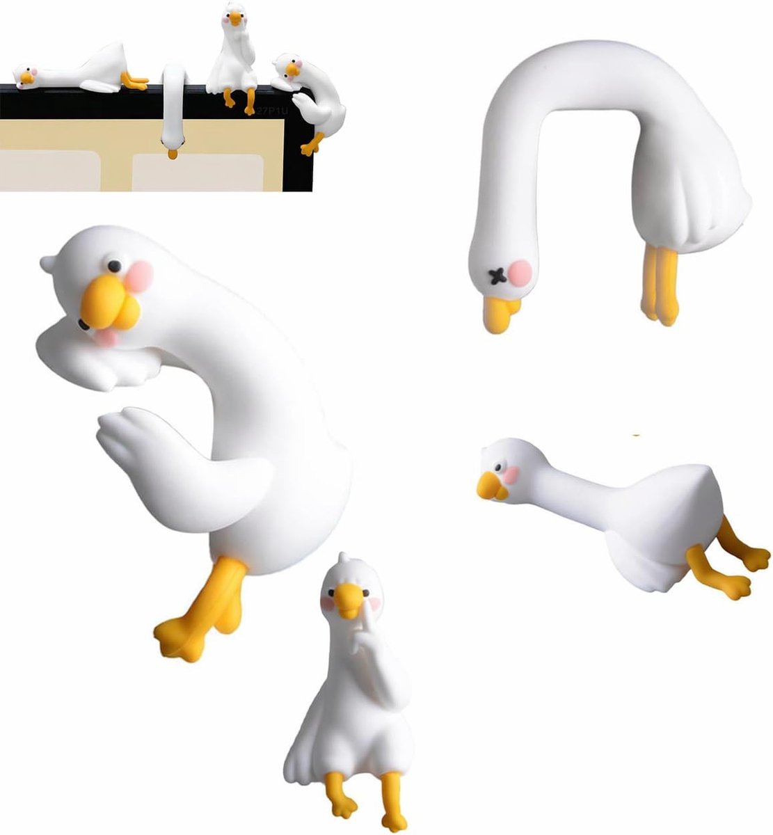 kunsthars ganzenfiguren set van 4, grappige gans-decoratie voor auto, dashboard en computermonitor, schattige schattige eendenfiguren voor bureau, kantoor, mini-bureaudecoratie, hars eend