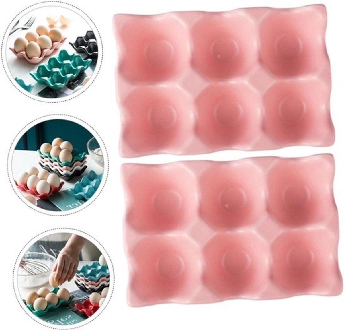 Eierhouder Keramiek - Eierrekje Opslagbak - Keuken Organiseren - 6 Eieren Gescheiden - 145 x 95 cm - Roze