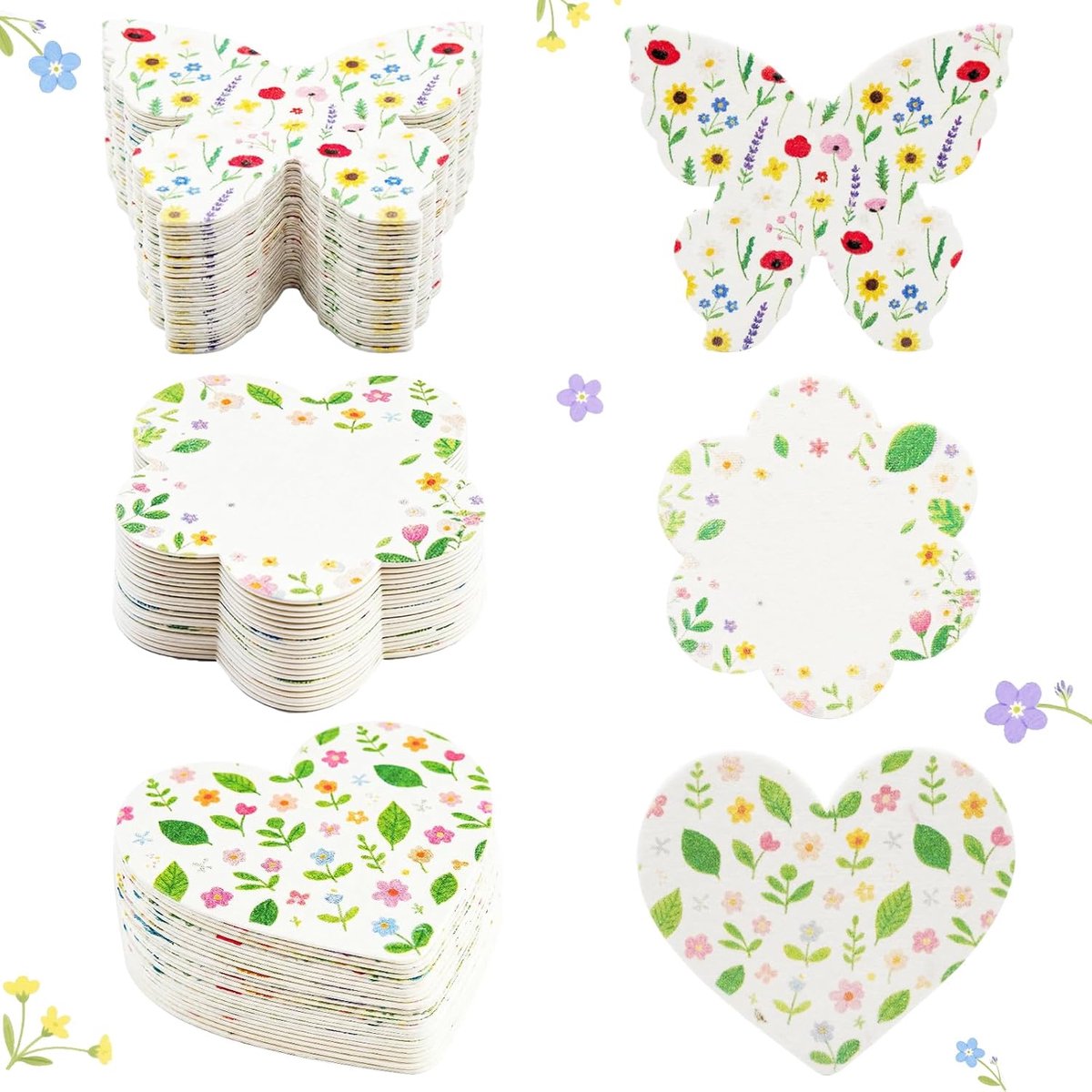 Wenskaarten van zaadpapier, plantbaar wilde bloemenzaadpapier, ingebedde gerecyclede bloemenhangers voor bruiloften, geschenken, verjaardagen, feesten, hart/vlinder/bloem