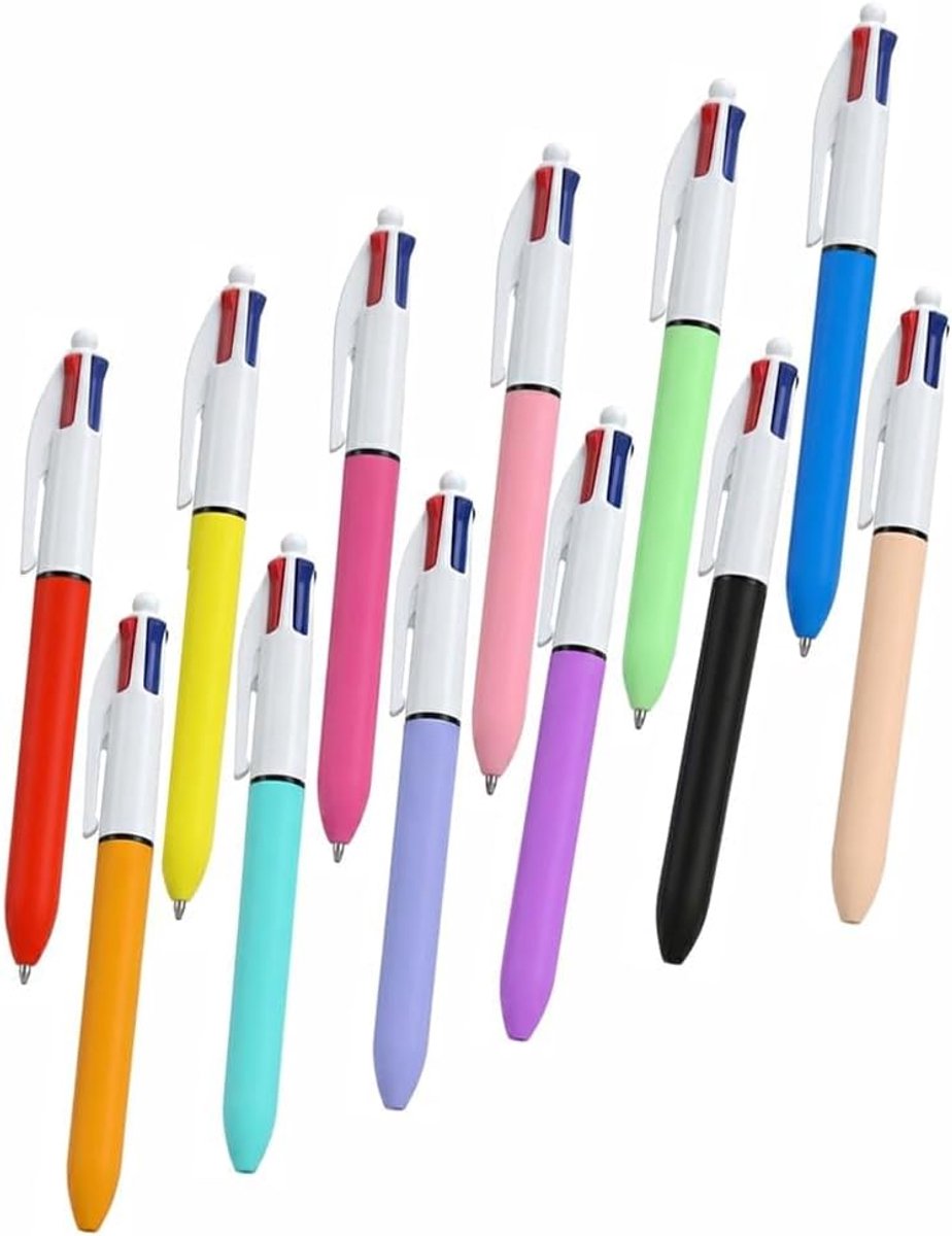 Balpen, 12 stuks, 4 kleuren, multifunctionele pen, 1,0 mm, vloeiend schrijven, kantoorbenodigdheden voor notities en dagelijks gebruik