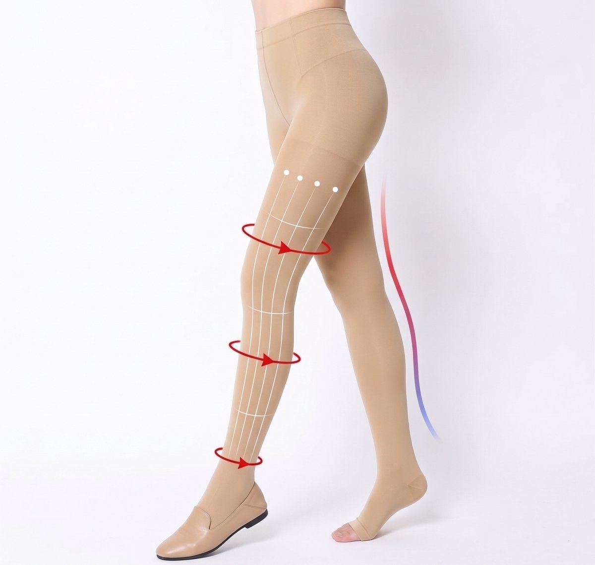 ARCH Compressiepanty / Steunpanty CCL1 – 18–21 mmHg – Dames & Heren – Ondersteuning voor Zware & Vermoeide Benen – Open Teen – Beige – Maat 4
