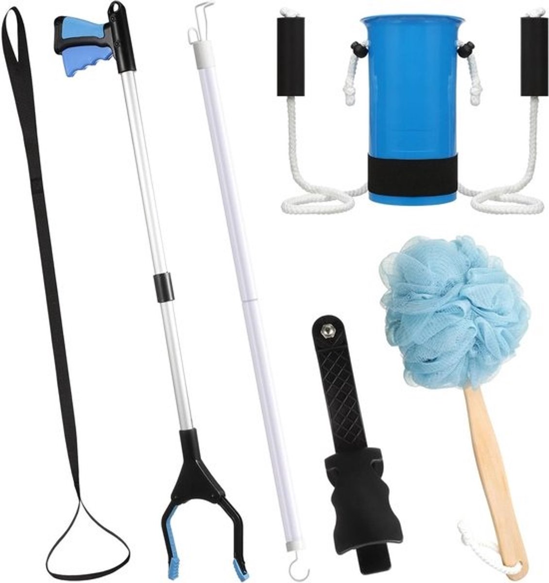 Herstel Hulpmiddelen Set - Mobiliteitshulpen - Zelfstandig Aankleden - 6 Delige Kit - 32 Inch Grijper - Grijs