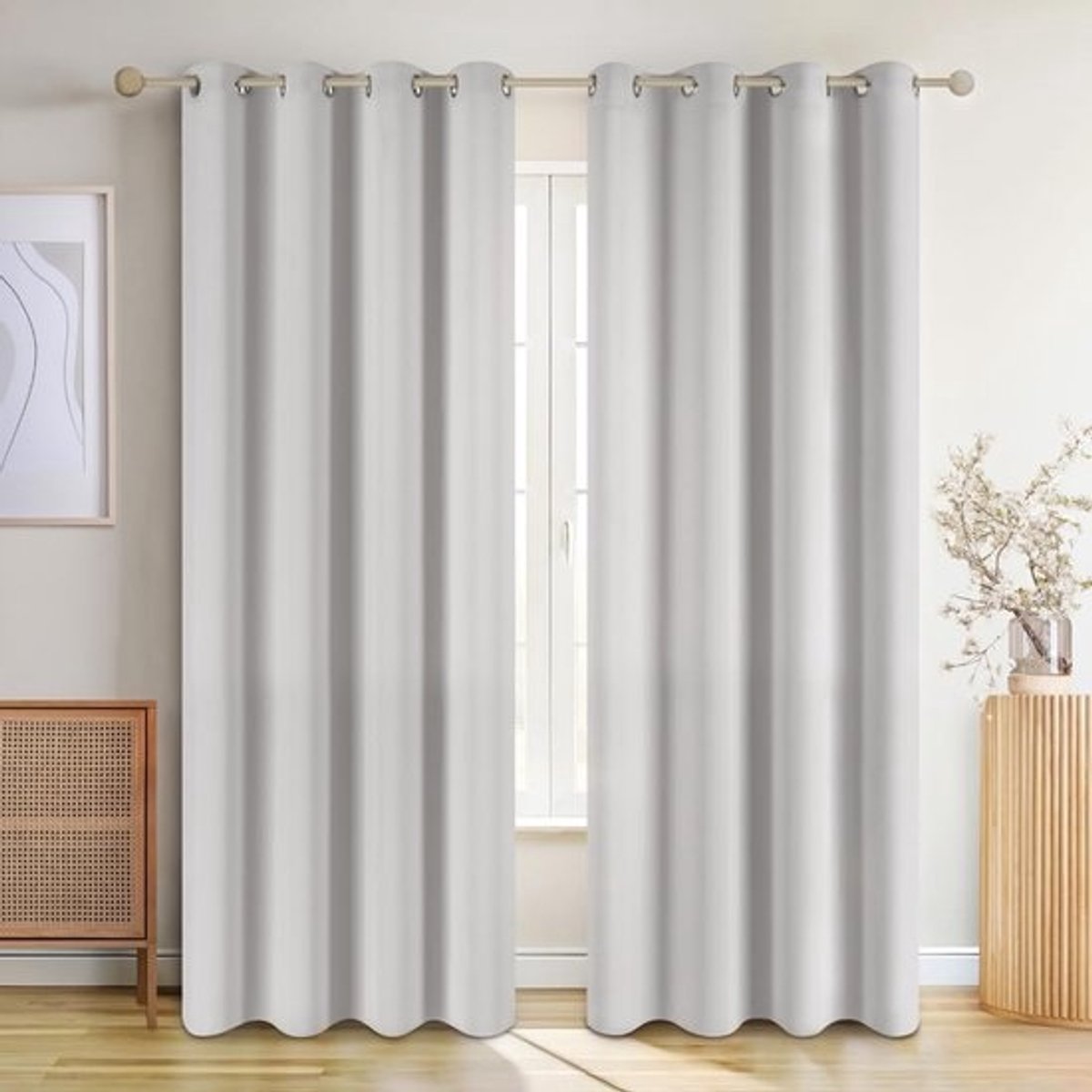 Set van 2 Verduisterende Gordijnen met Ringen - Lichtgrijs 175 x 140 cm