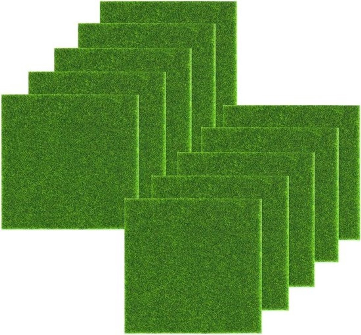 Set van 10 Mini Kunstgrasmatten 15 x 15 cm - Realistisch Kunstgras voor Tuin, Decoratie en DIY Projecten