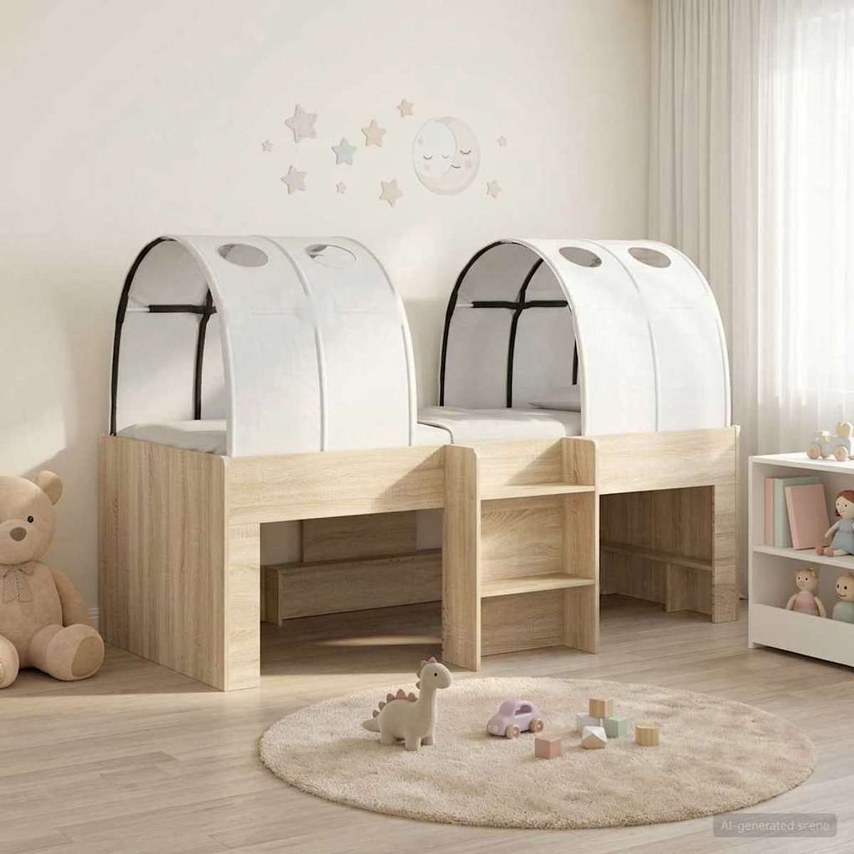 vidaXL Bed - met - Tunnel - 3 - st - Sonoma - eiken - en - wit - Bewerkt - hout Sonoma eiken en wit