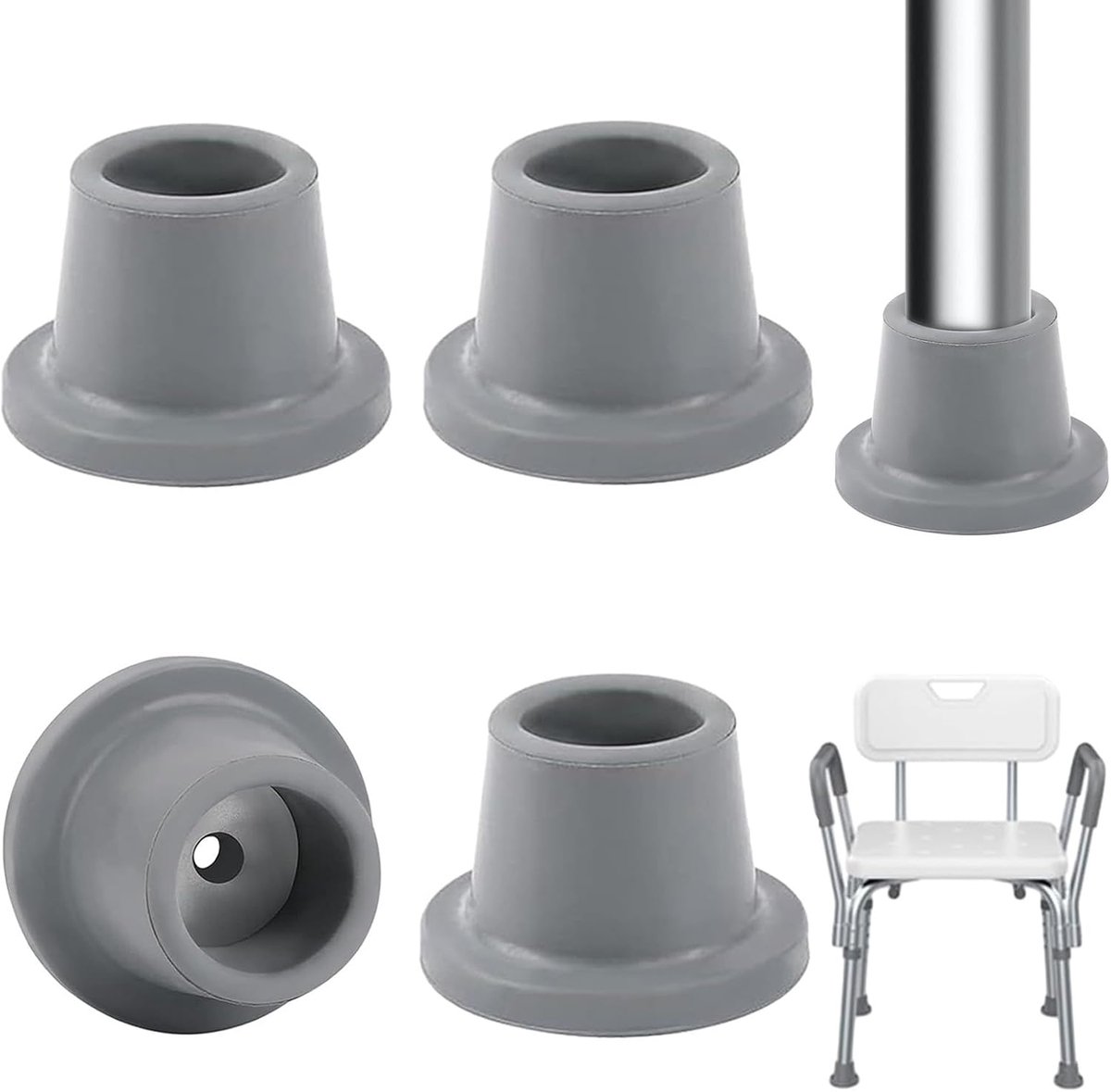 4 reservepoten voor badstoelen, grijze siliconen doppen van rubber, 28 mm, universeel, antislip zuignappen, kan worden gebruikt voor badkamerstoelen, babystoelen