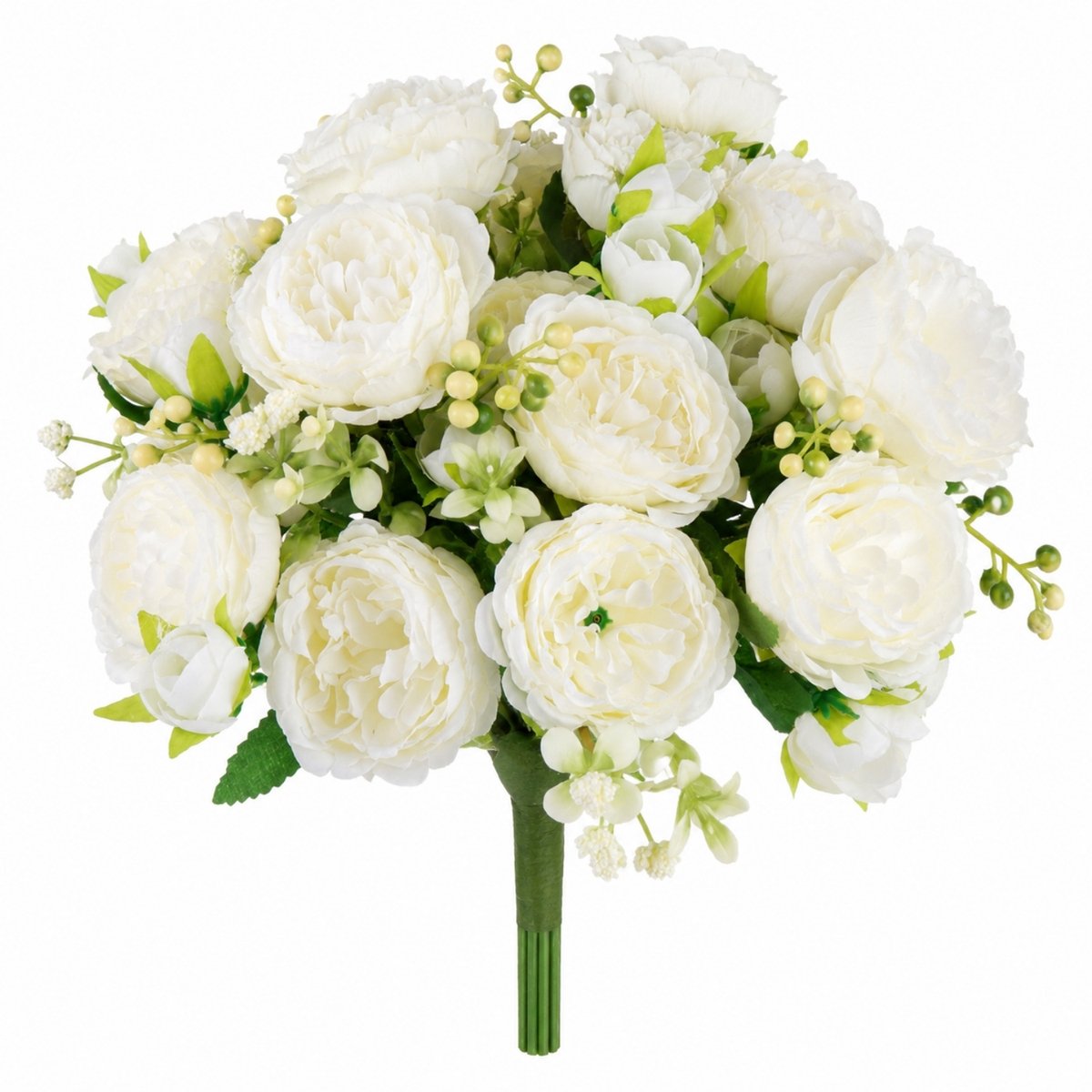 ROSIFY Kunstbloemen Kunst Pioenrozen Wit – 4 Stelen – Kunstbloemen Boeket – 30 cm – Witte Bloemen voor Vaas Wit 4