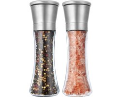 LitaLife Peper- en Zoutmolen Set van 2 – Glazen Kruidenmolens – Keramisch Maalwerk – Verstelbaar – 19 cm