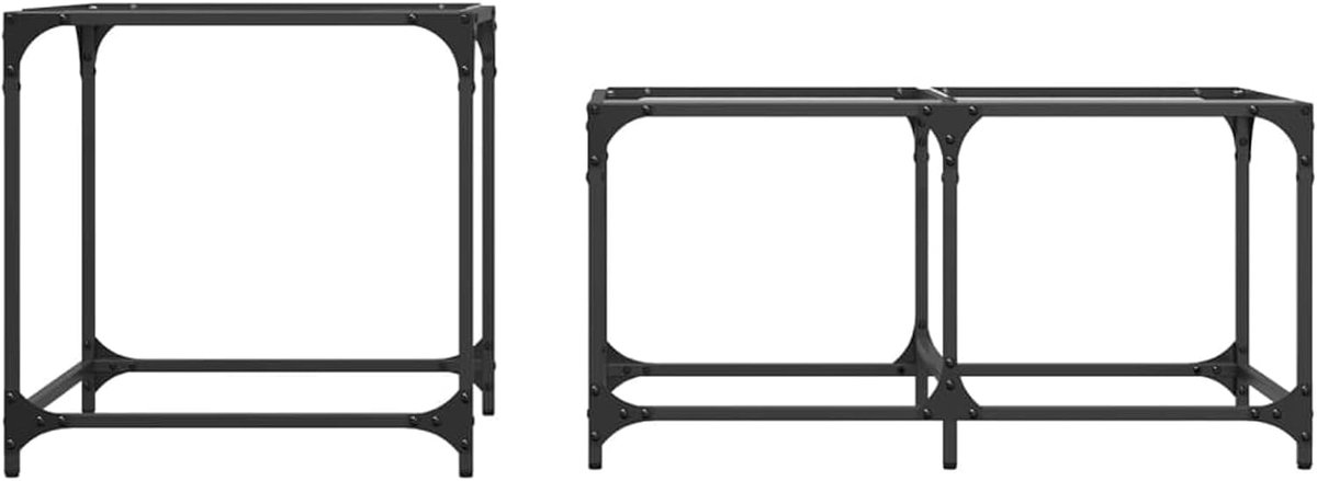 Set van 2 bijzettafels met transparante glasplaat, stalen frame en houtmateriaal, stapelbaar, ruimtebesparend, als salontafel, bijzettafel of nachtkastje voor woonkamer, slaapkamer en kantoor