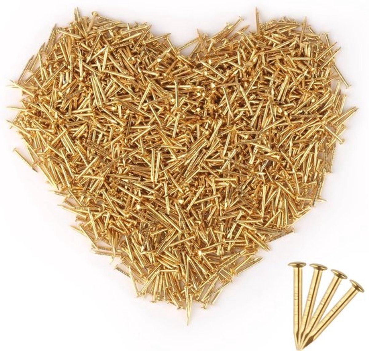 1500 stuks kleine gouden houtspijkertjes, 1 x 10 mm, verchroomd